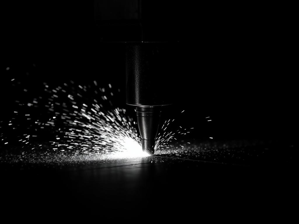 Abrasive waterjet cutting head slicing steel plate